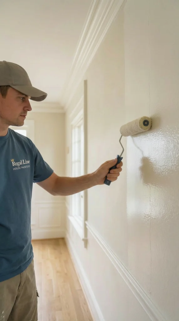 Painter applying interior wall finish inside a Fairfield County home