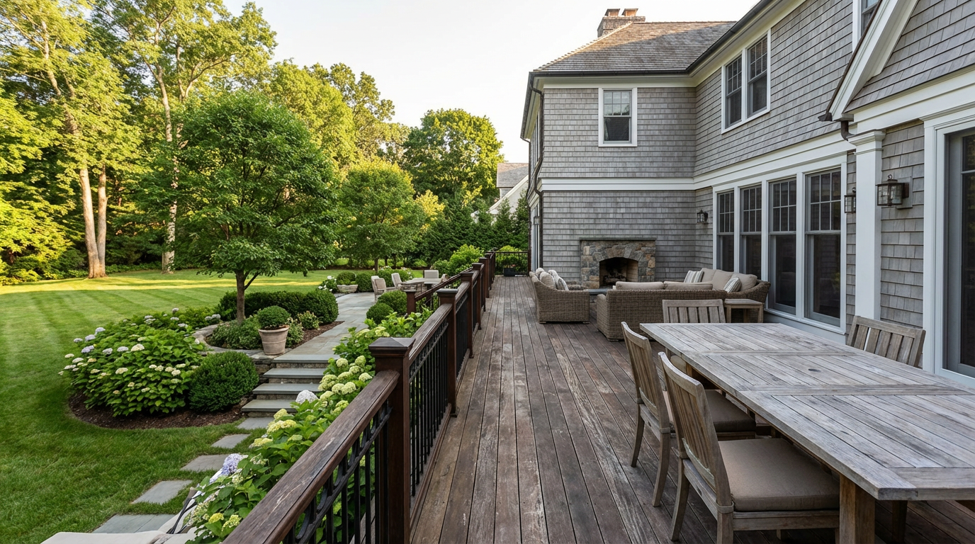 Deck surface in a Fairfield County home showing a comparison context for stain versus paint