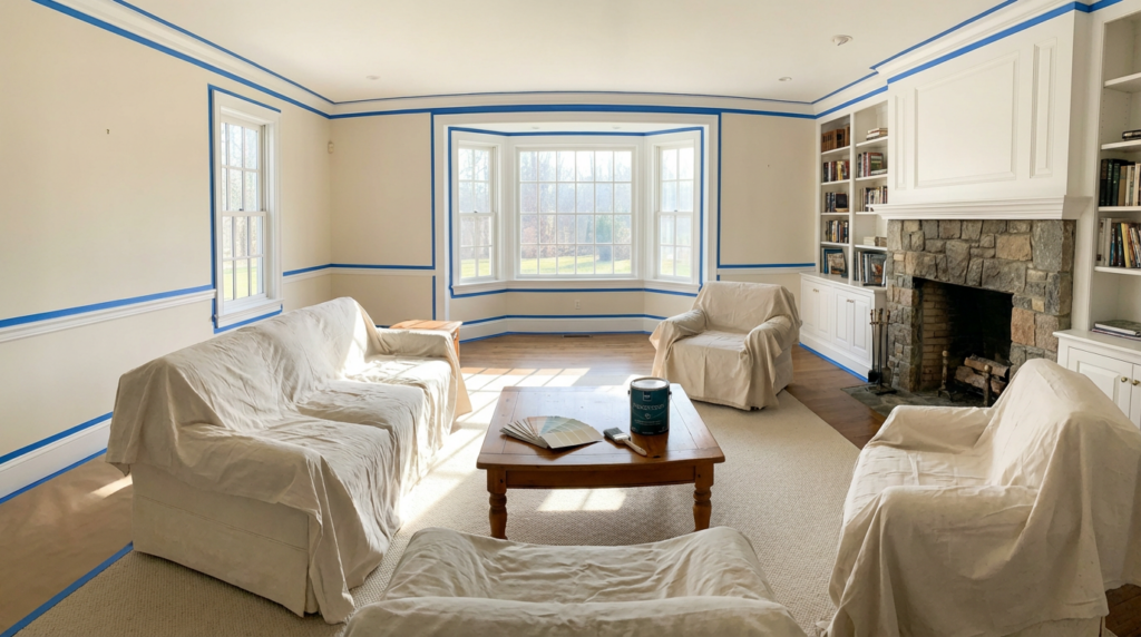 Interior room being prepared for painting in a Fairfield County home