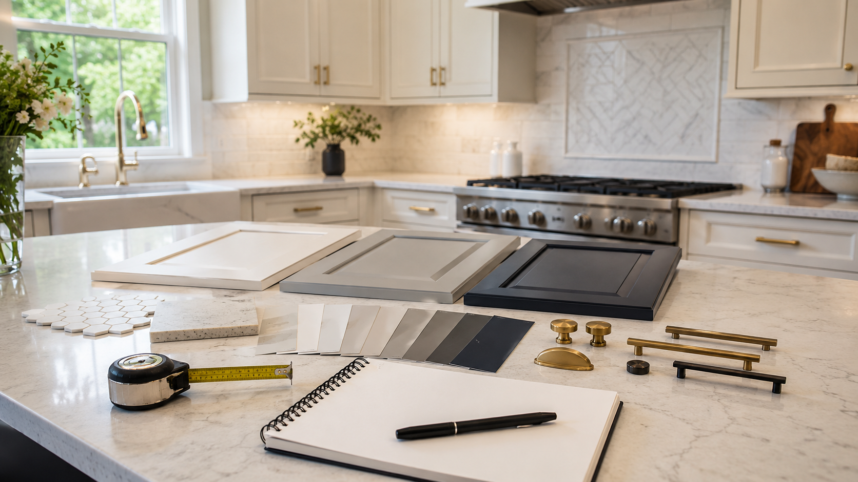Cabinet Refinishing vs Replacement Decision in New Canaan CT Cabinet refinishing decision materials in a New Canaan CT kitchen