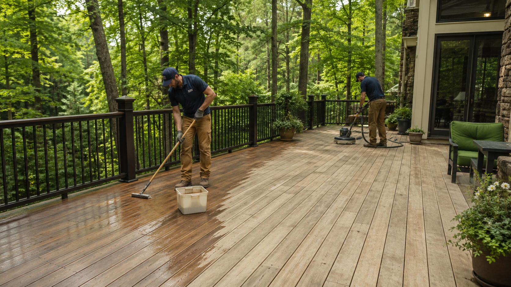 Deck Restoration Prep in New Canaan CT Professional deck restoration prep in a shaded New Canaan CT yard