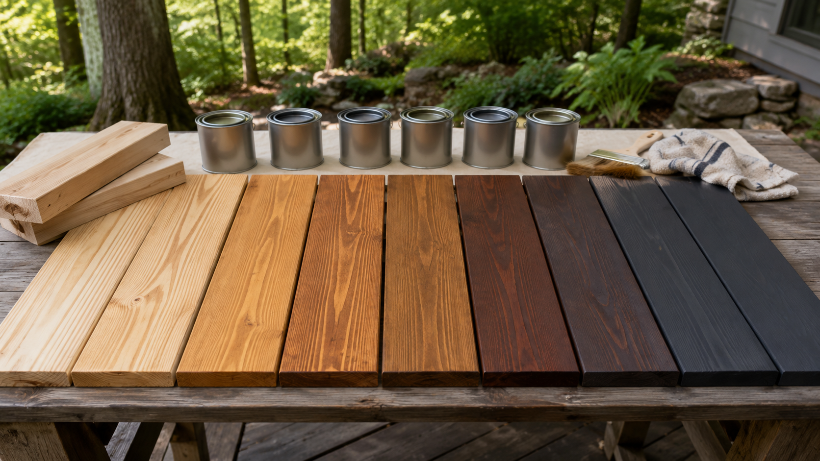 Deck Stain Options for Shaded New Canaan Decks Deck stain opacity samples for a shaded New Canaan CT deck