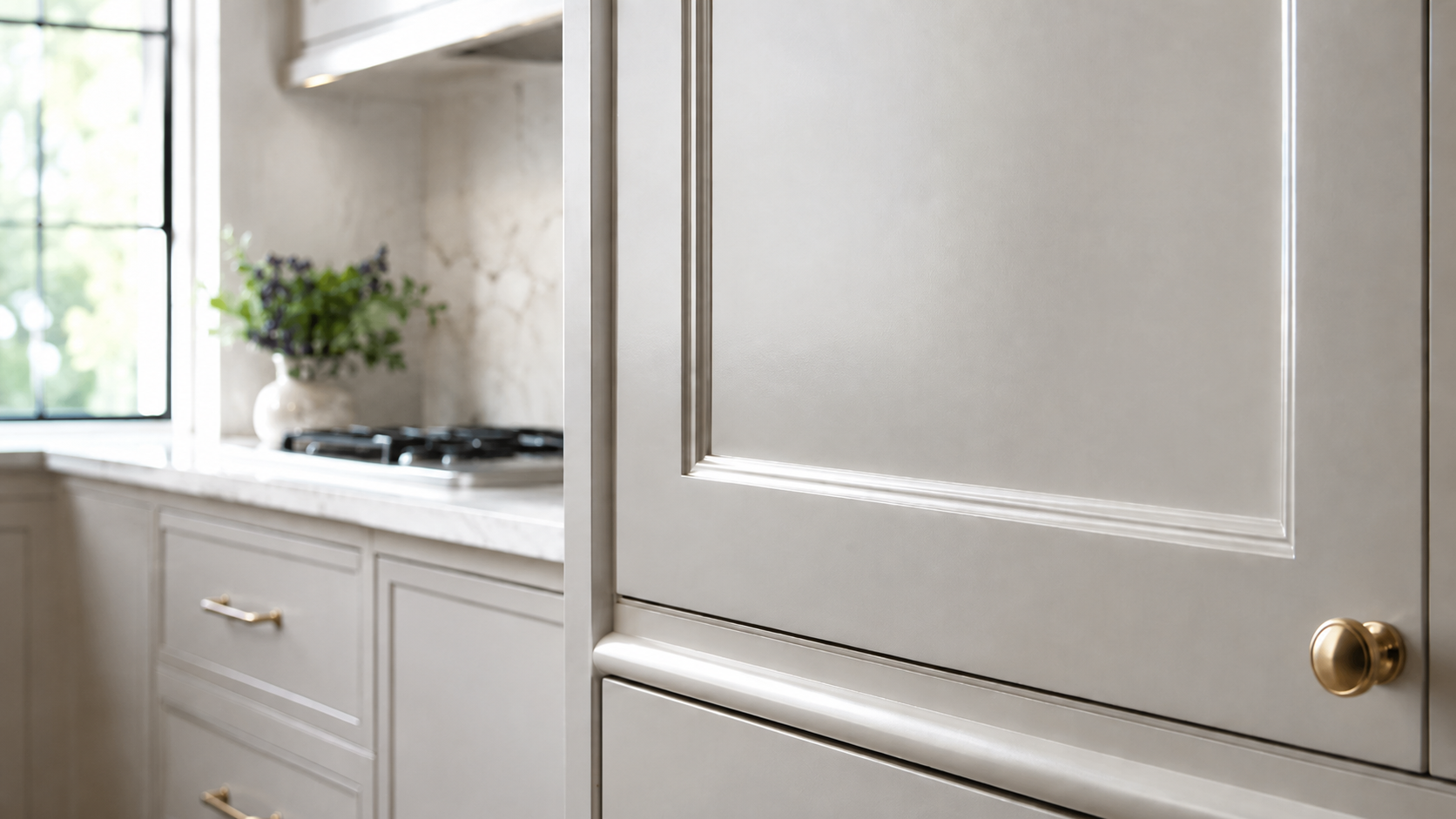Factory Smooth Cabinet Finish for New Canaan Kitchens Factory-smooth cabinet finish on a refinished kitchen cabinet door
