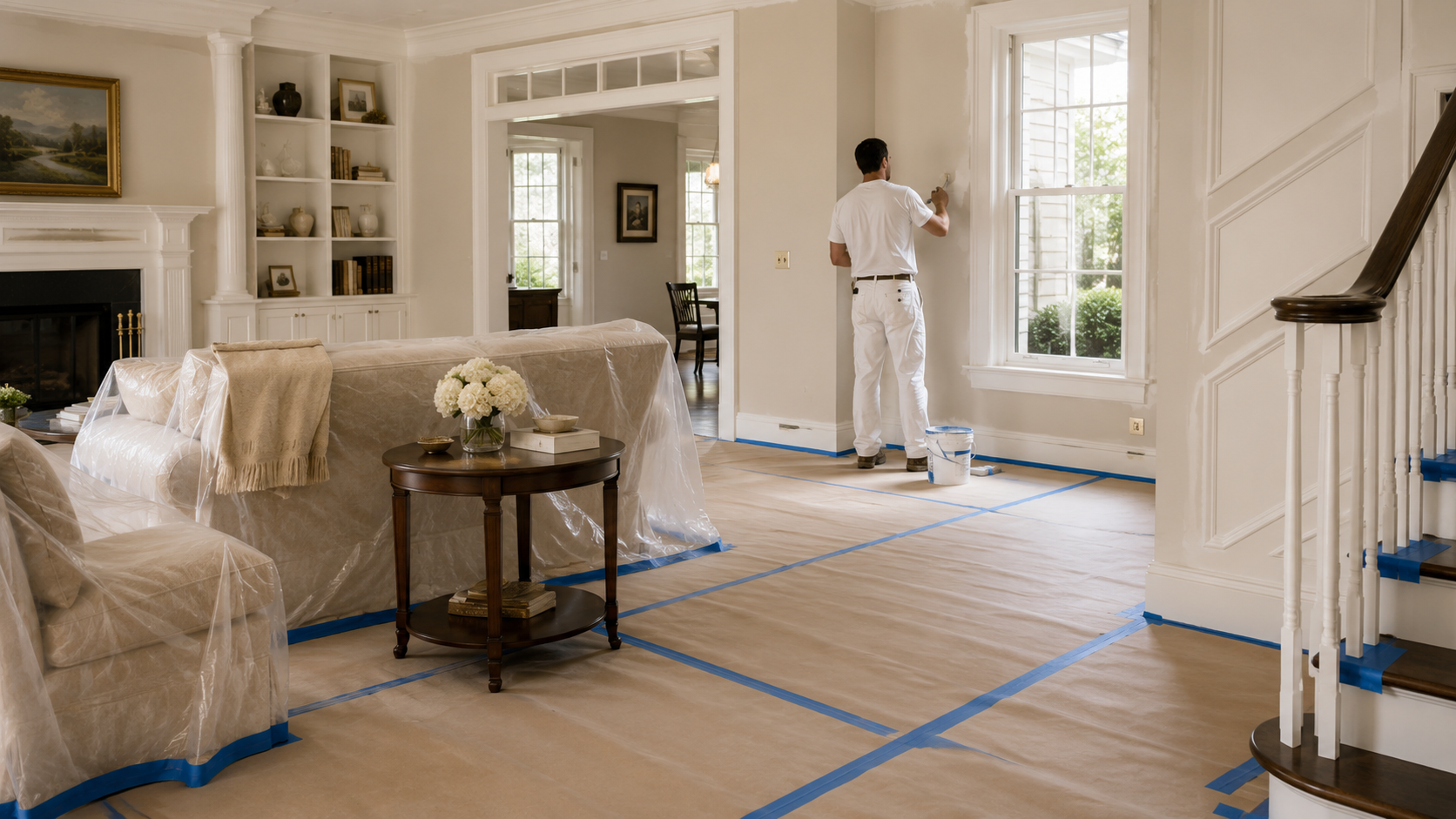 Greenwich CT Interior Painting Protection Professional interior painting protection inside a detailed Greenwich Connecticut home