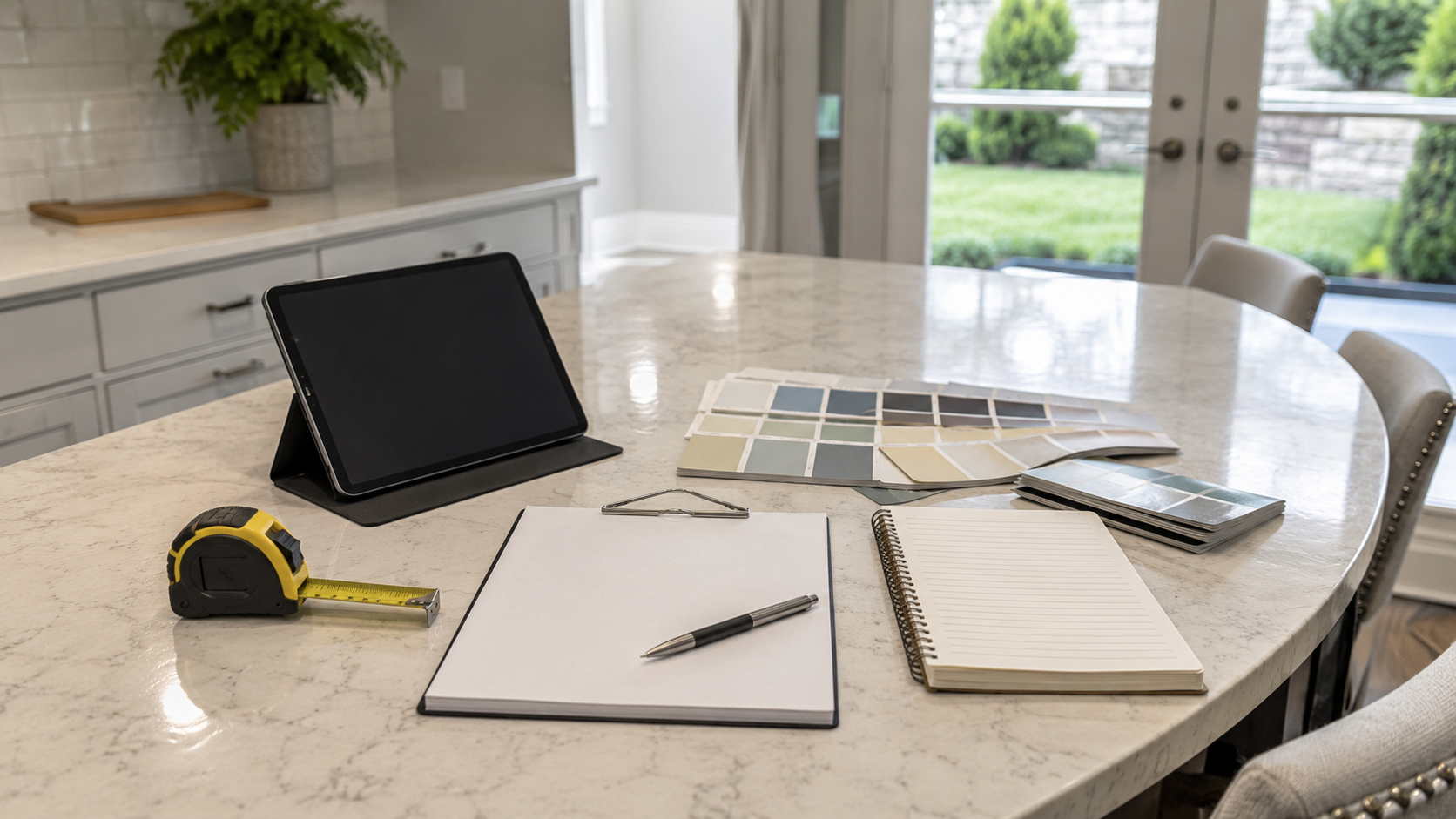 Greenwich CT Painting Estimate and Scope Planning Painting estimate checklist color samples and planning materials inside a Greenwich Connecticut home