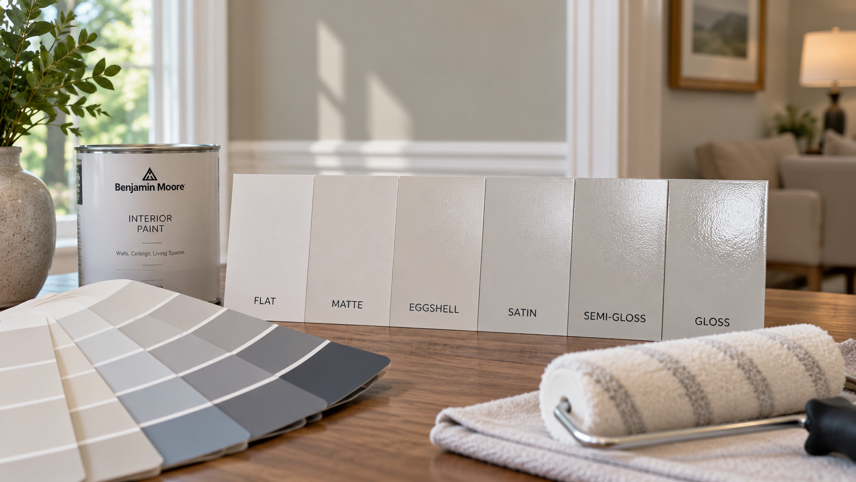 Color and Sheen Paint Finishes — Darien, CT Interior paint color samples and different sheen finishes being compared in a Darien Connecticut home